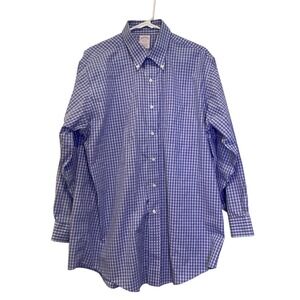 Brooks Brothers Traditional Fit Gingham Dress Shirt Blue White - Size 16-32